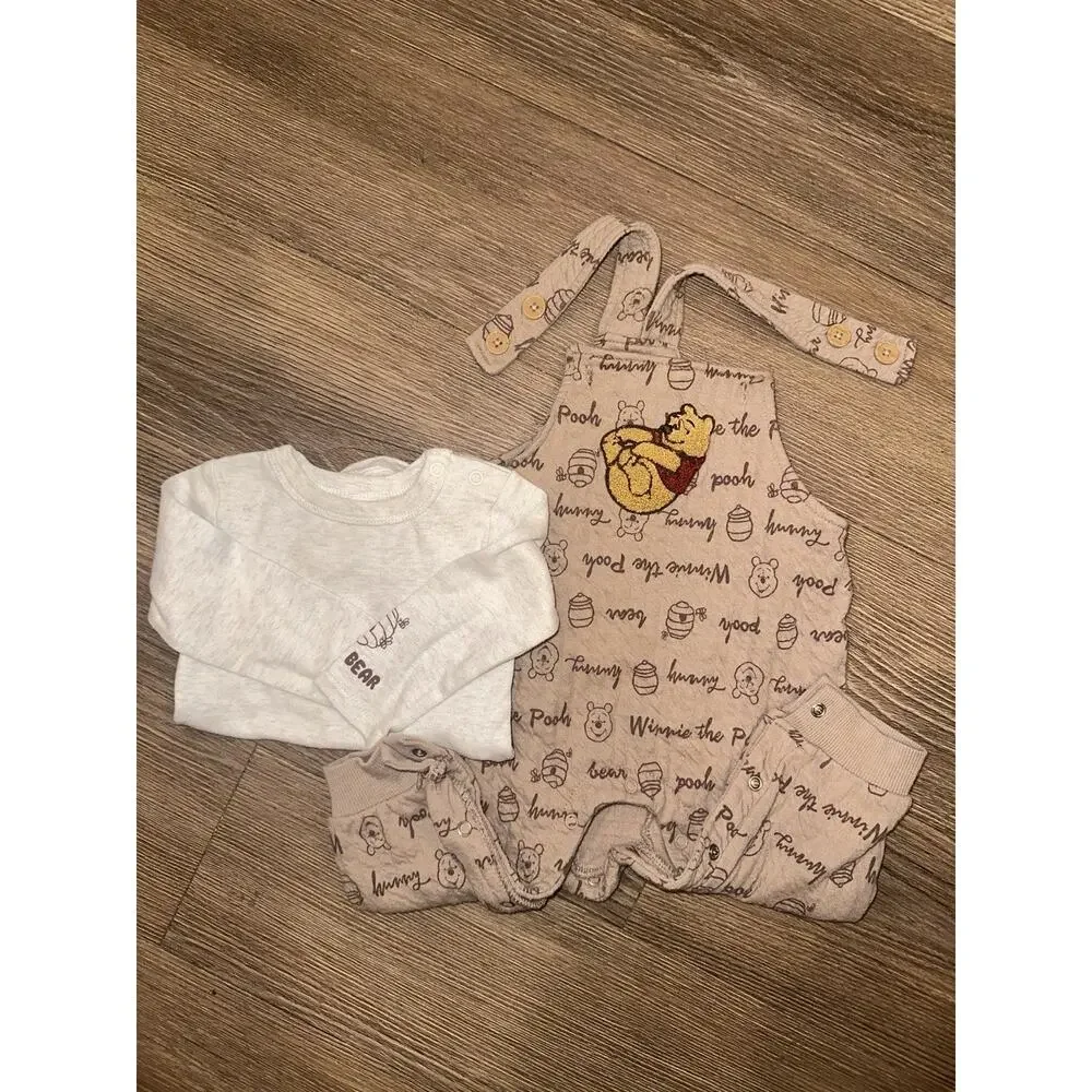 Disney Winnie The Pooh Long Sleeve And Overalls 2 Piece Outfit Size 6-9M